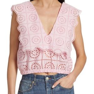 Ganni Broderie Anglaise Rhythm Collar Top